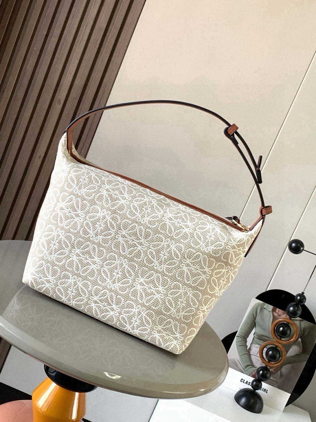 Loewe Cubi Anagram Bag 35cm Brown White Jacquard Cotton Calfskin