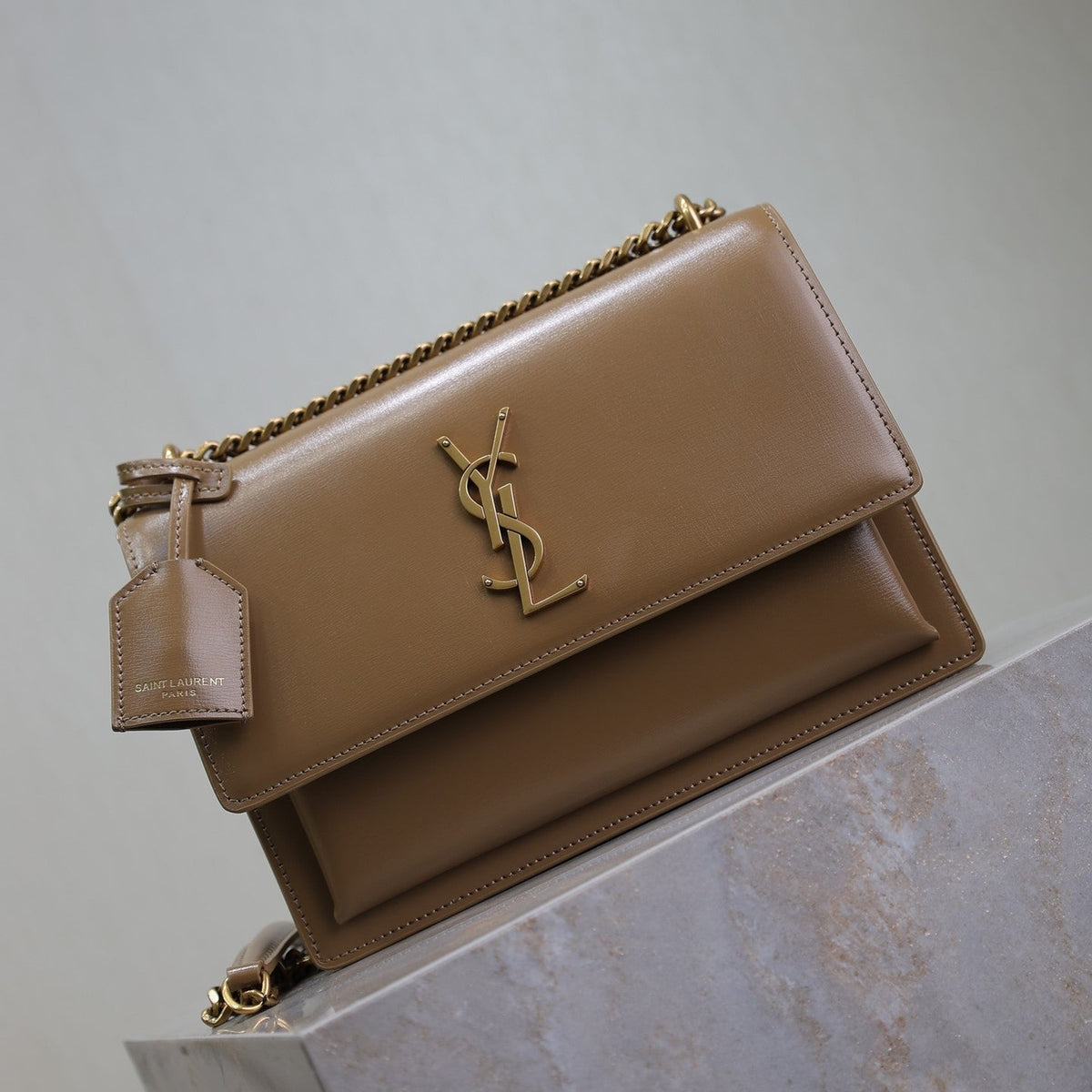 YSL Medium Sunset Shoulder Bag 22cm Brown Cowhide GHW