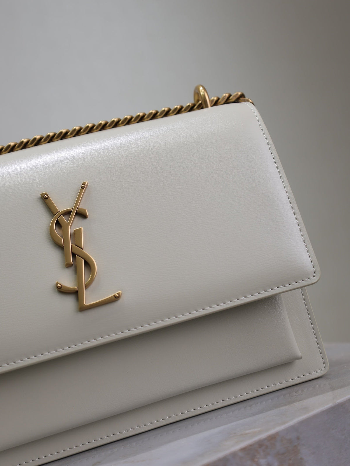 YSL Medium Sunset Shoulder Bag 22cm White Cowhide