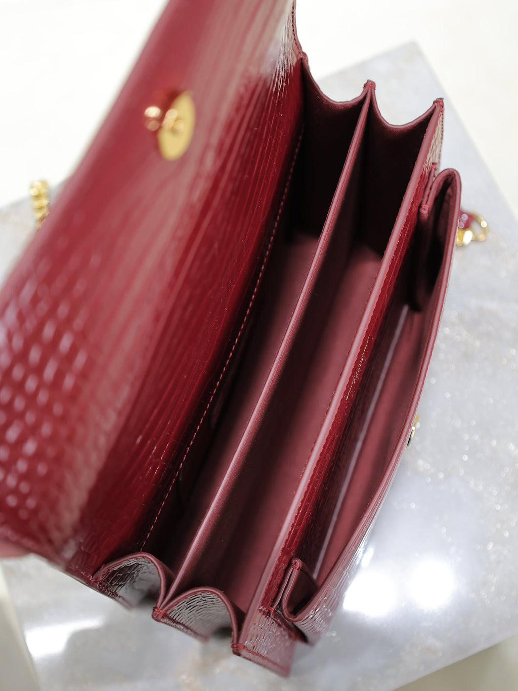 YSL Medium Sunset Shoulder Bag 22cm Burgundy Crocodile Pattern Leather