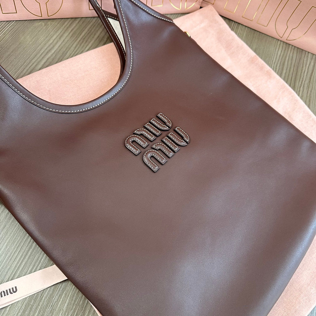 Miu Ivy Tote Bag 35cm Dark Brown Leather 217008