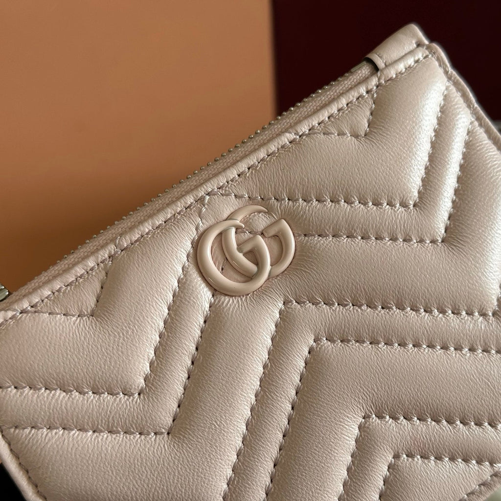 GG Marmont Zip Key Pouch Light Pink Leather