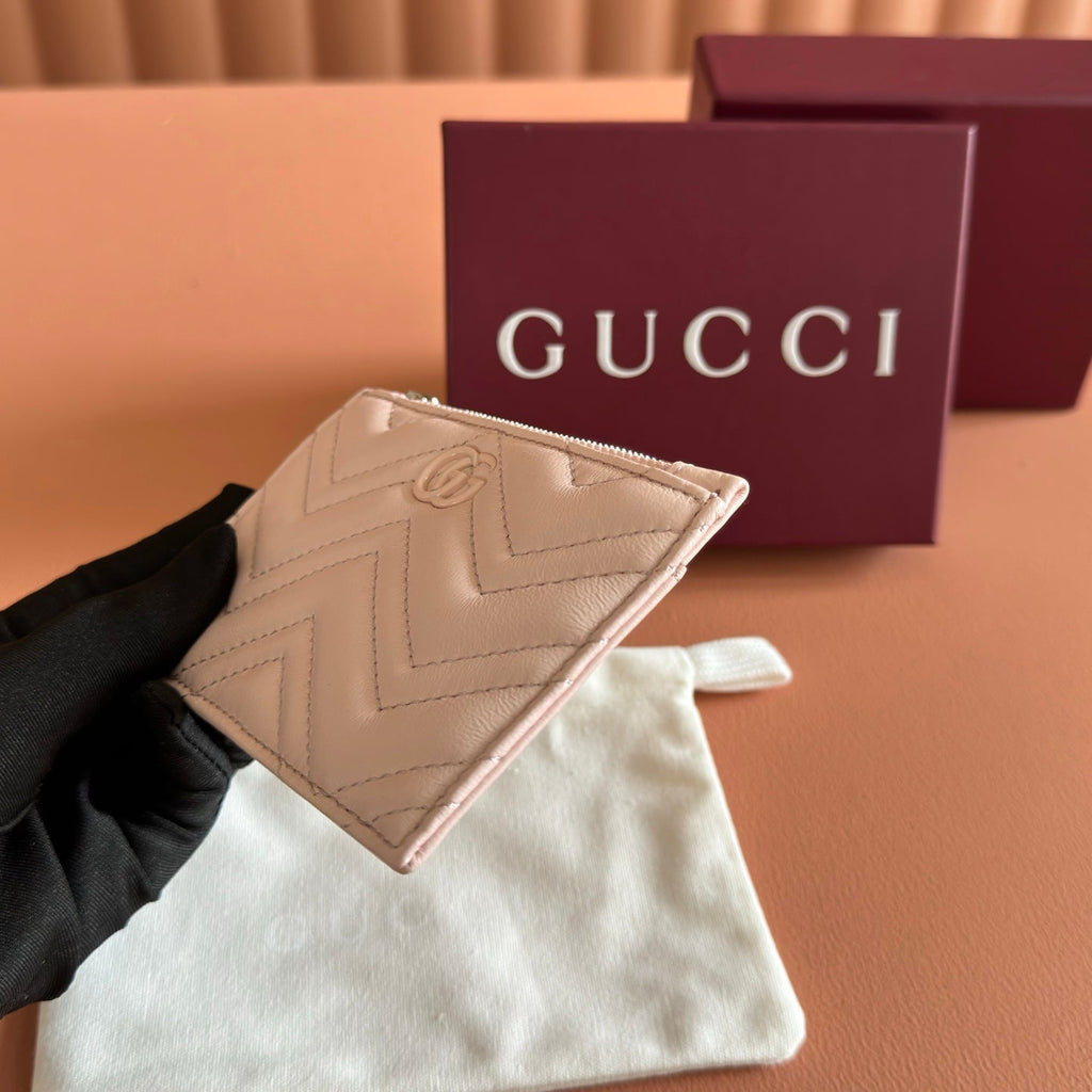 GG Marmont Zip Key Pouch Light Pink Leather