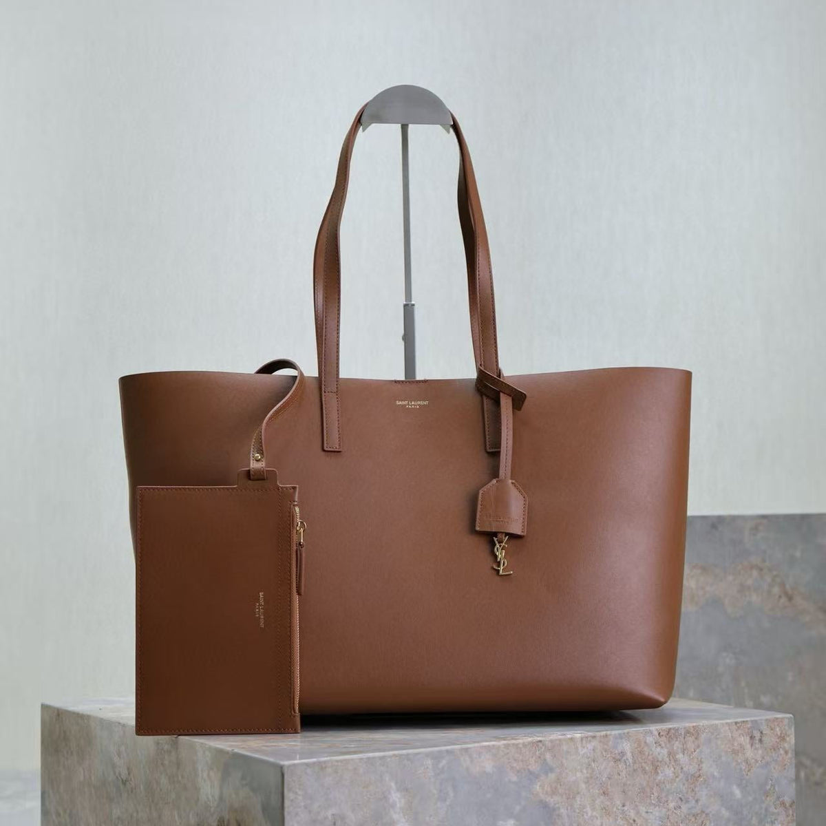 YSL 2025 Tote 38cm Bag Brown Smooth Leather
