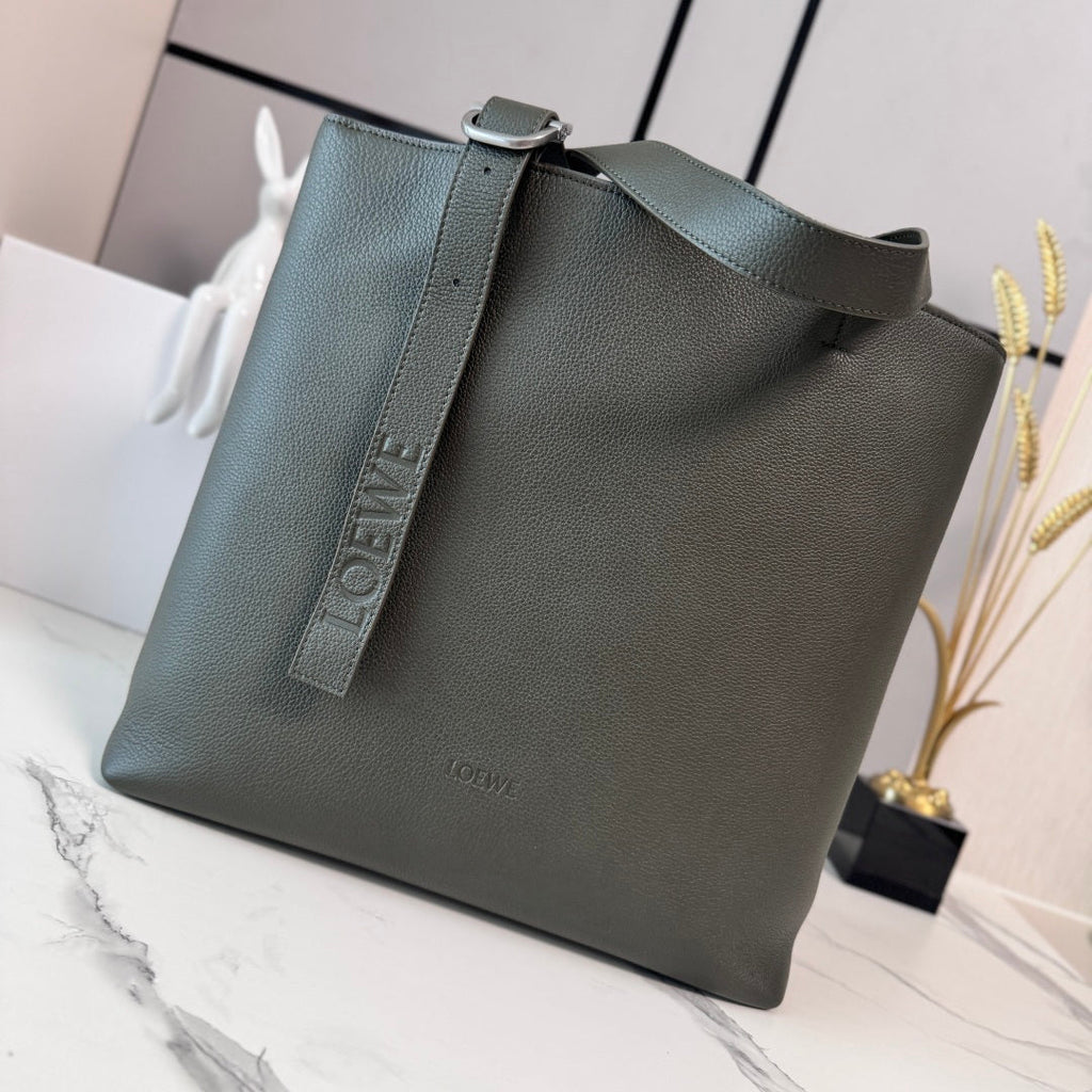 Loewe Loop Zipped Tote Bag Dark Khaki Grained Calfskin