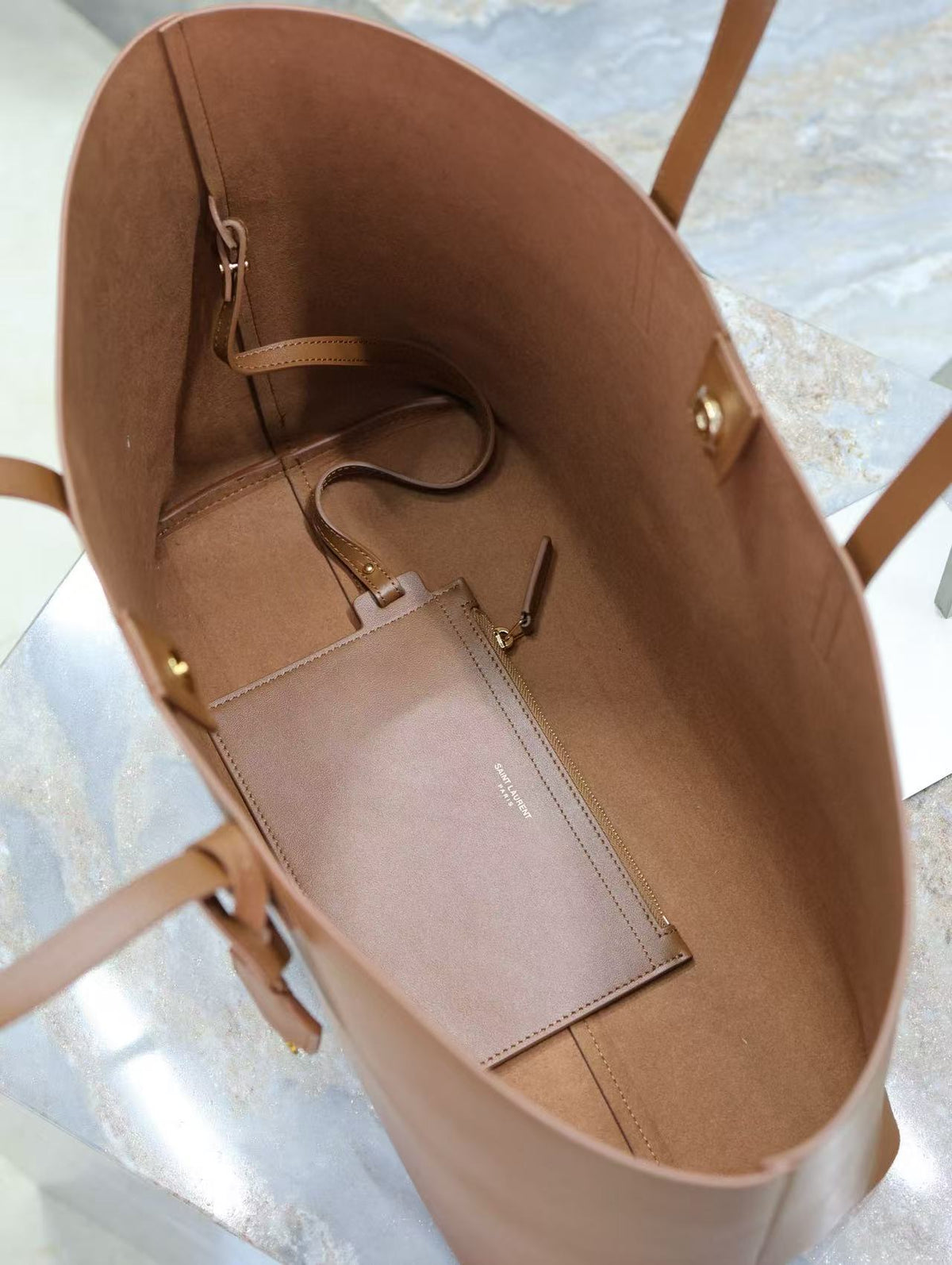 YSL 2025 Tote 38cm Bag Brown Smooth Leather