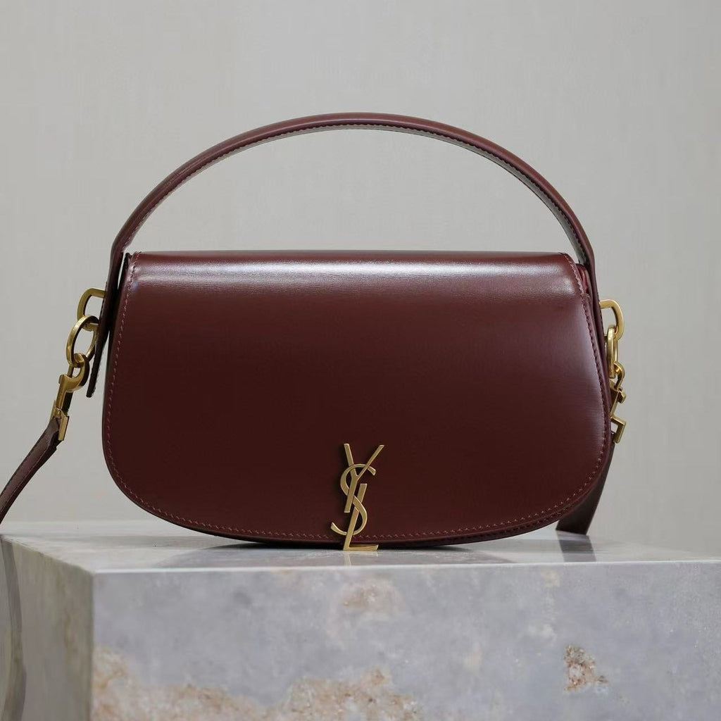YSL 2025 Voltaire 24cm Burgundy Gold Calfskin