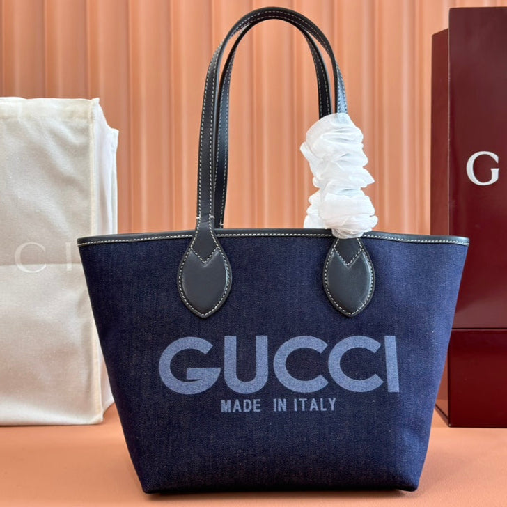 Gucci Totissima Tote Bag Dark Blue Denim Leather