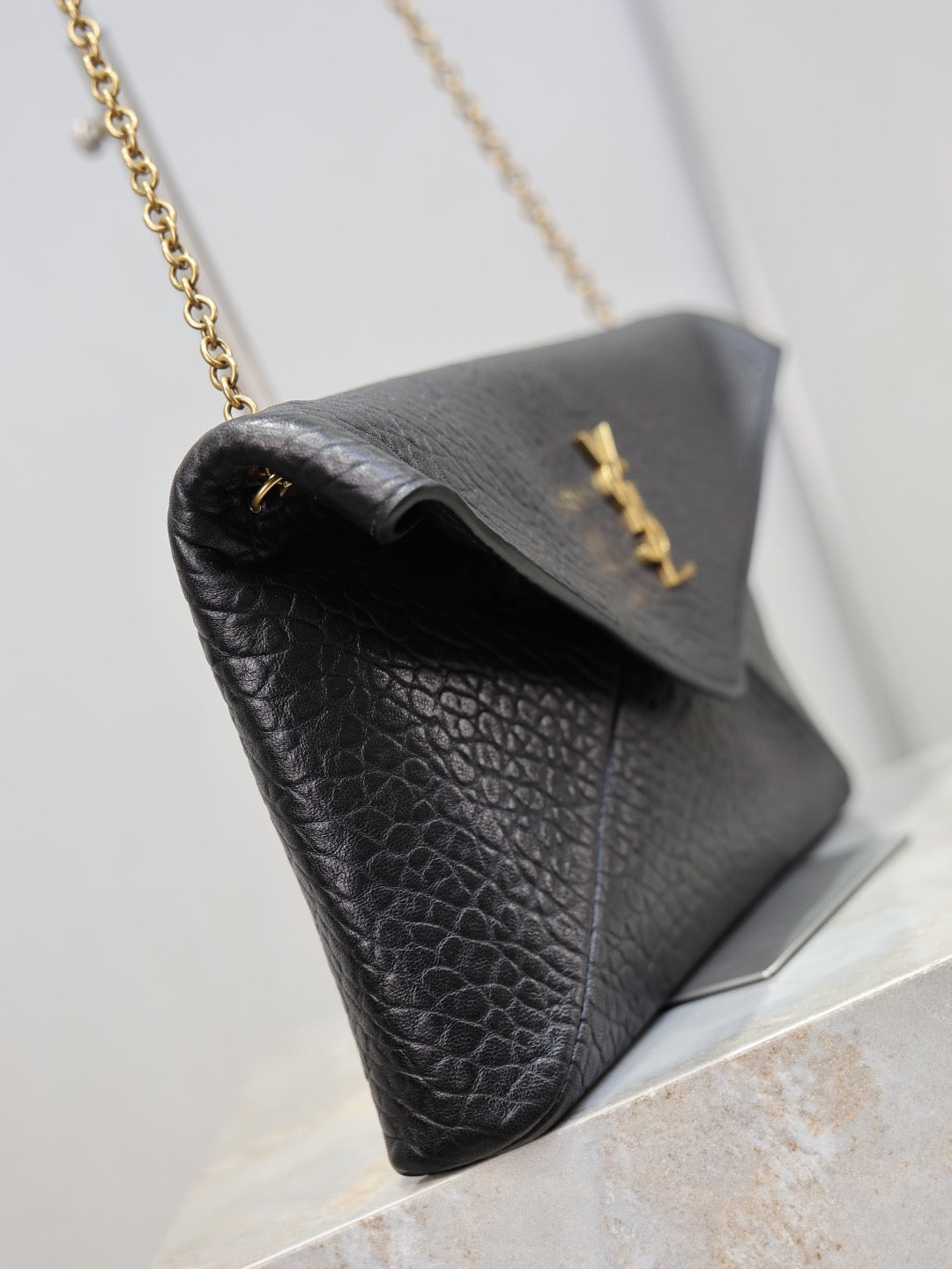 YSL 2025 Cassandre XXLn Envelope Pouch On Chain Black Lambskin