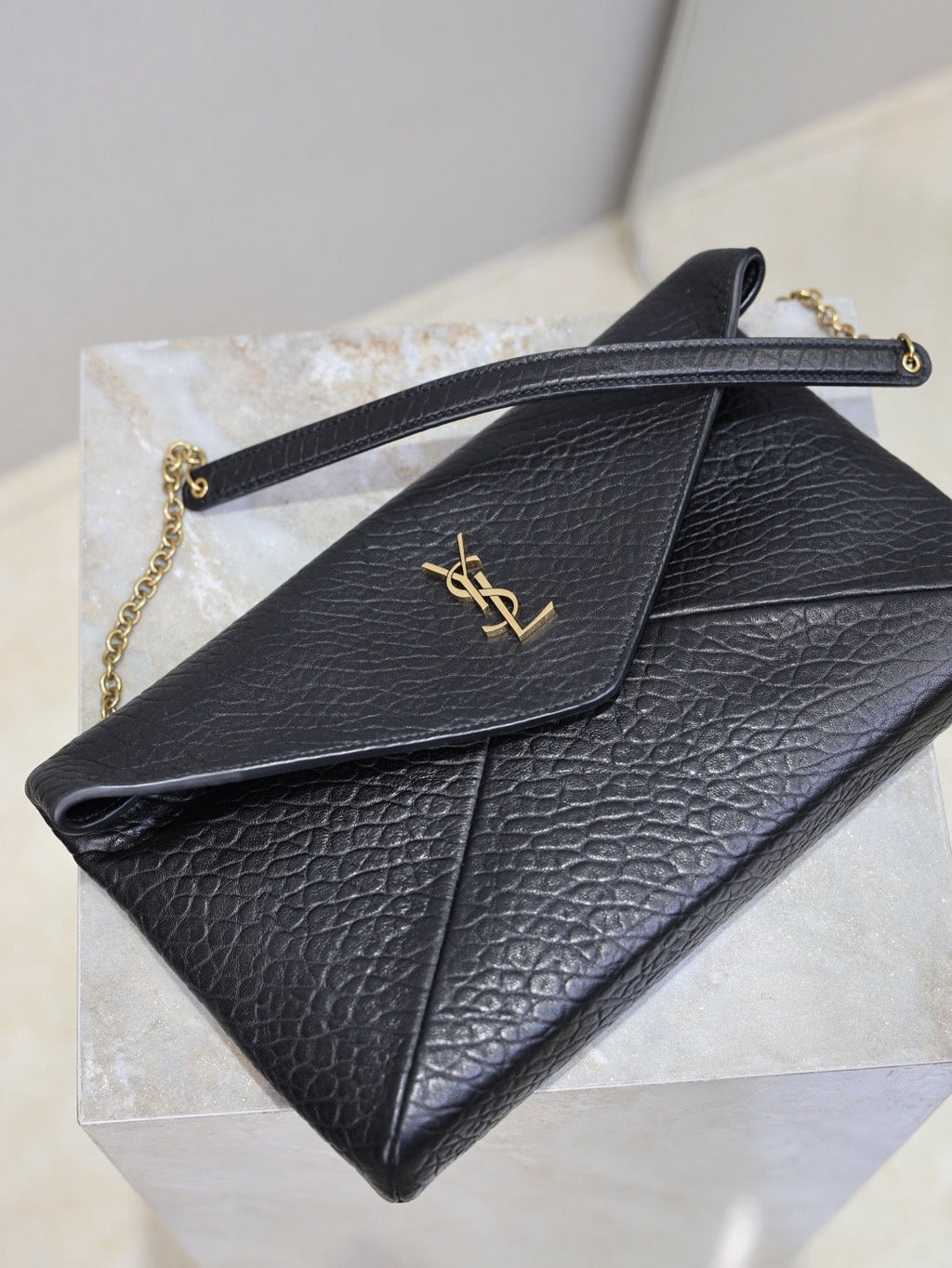 YSL 2025 Cassandre XXLn Envelope Pouch On Chain Black Lambskin