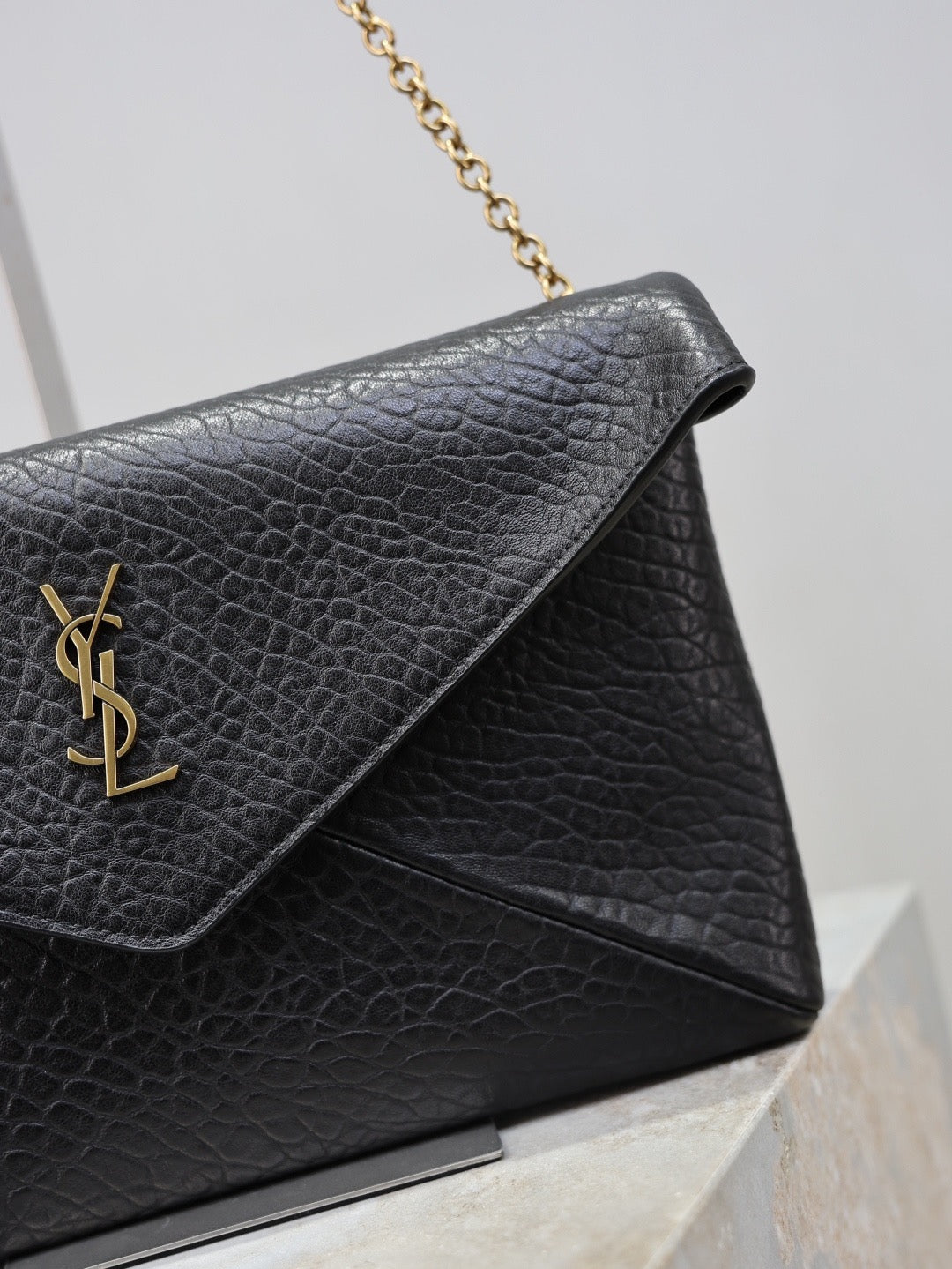 YSL 2025 Cassandre XXLn Envelope Pouch On Chain Black Lambskin