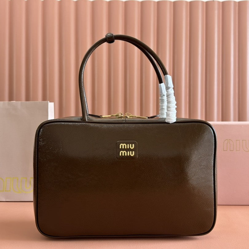 Miu Beau Top-Handle Bag 34cm Brown Leather 239698