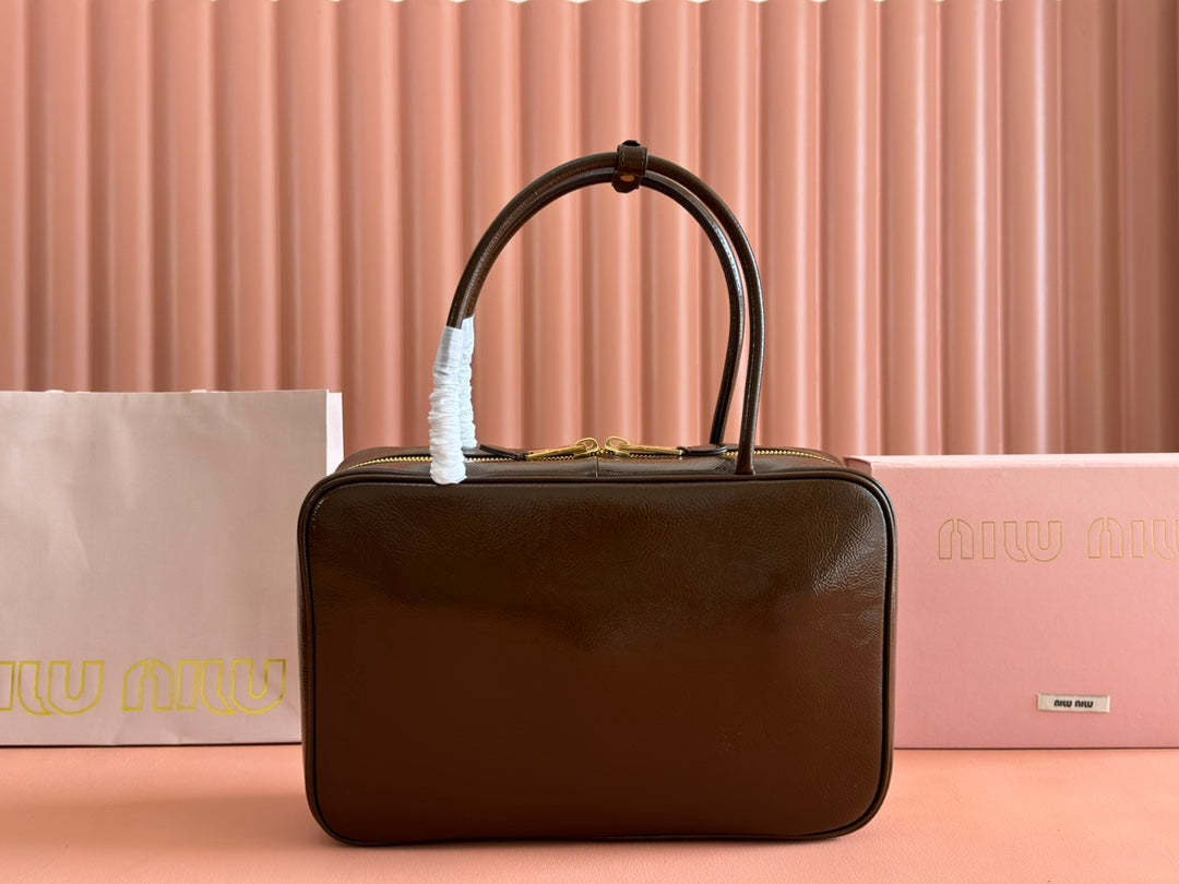 Miu Beau Top-Handle Bag 34cm Brown Leather 239698