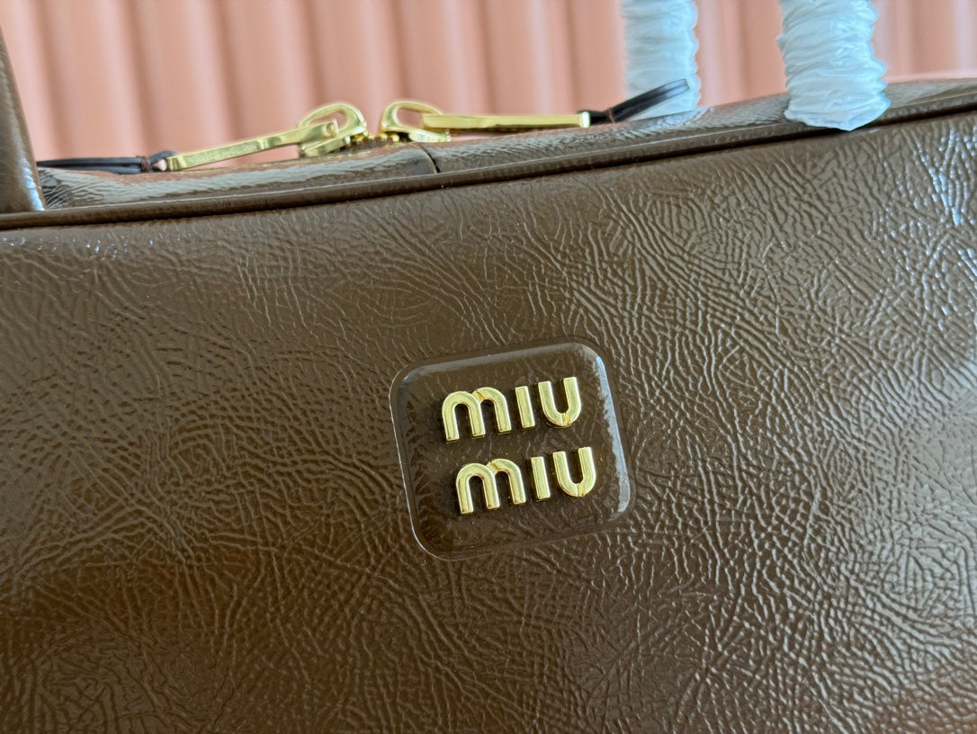 Miu Beau Top-Handle Bag 34cm Brown Leather 239698