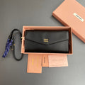 Miu Logo Wallet On A Chain 19 Lettering Black Calfskin 240411