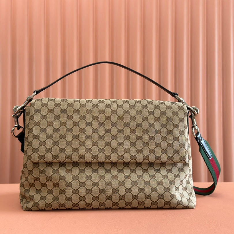 Gucci 36cm Bag Beige Brown mix Black Canvas Leather 248455