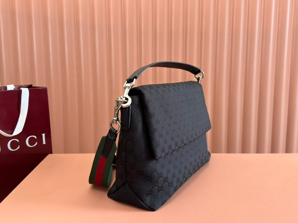 Gucci 36cm Bag Black Canvas Leather 248456