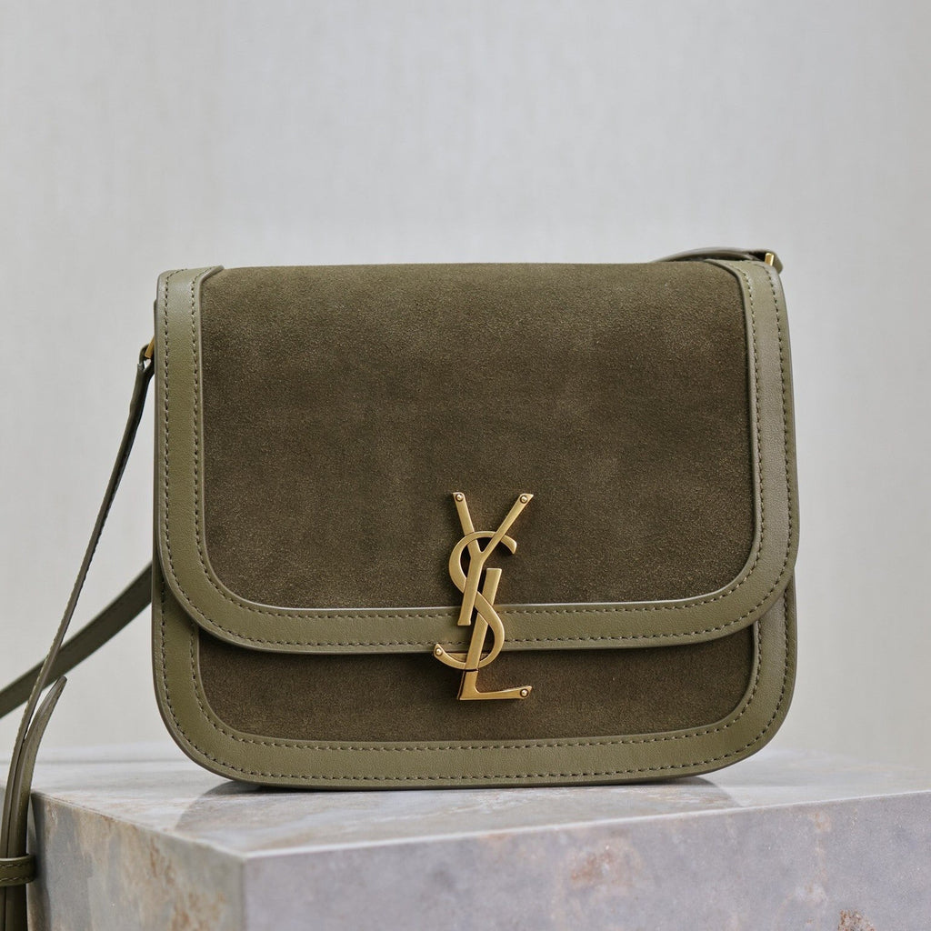 YSL Solferino Shoulder Bag Olive Green Suede Leather