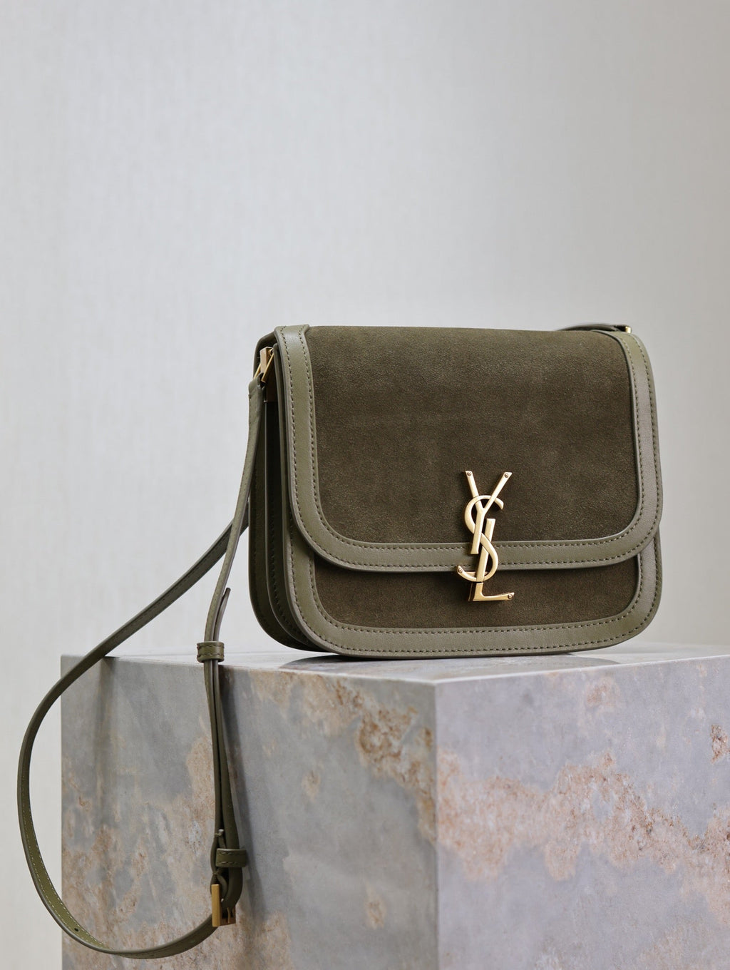 YSL Solferino Shoulder Bag Olive Green Suede Leather