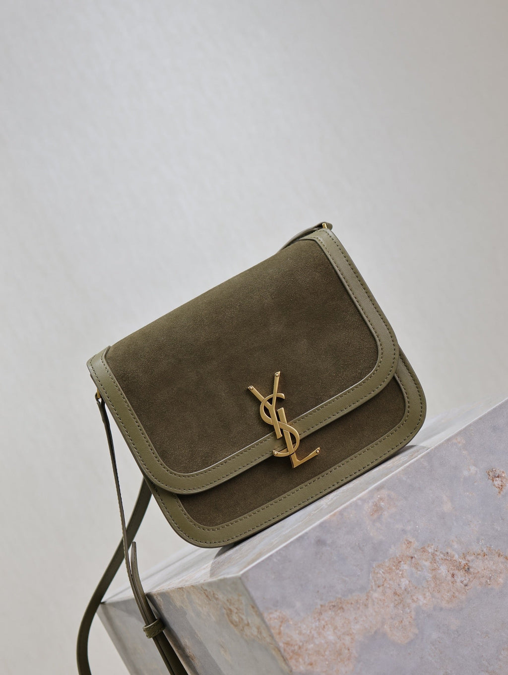 YSL Solferino Shoulder Bag Olive Green Suede Leather