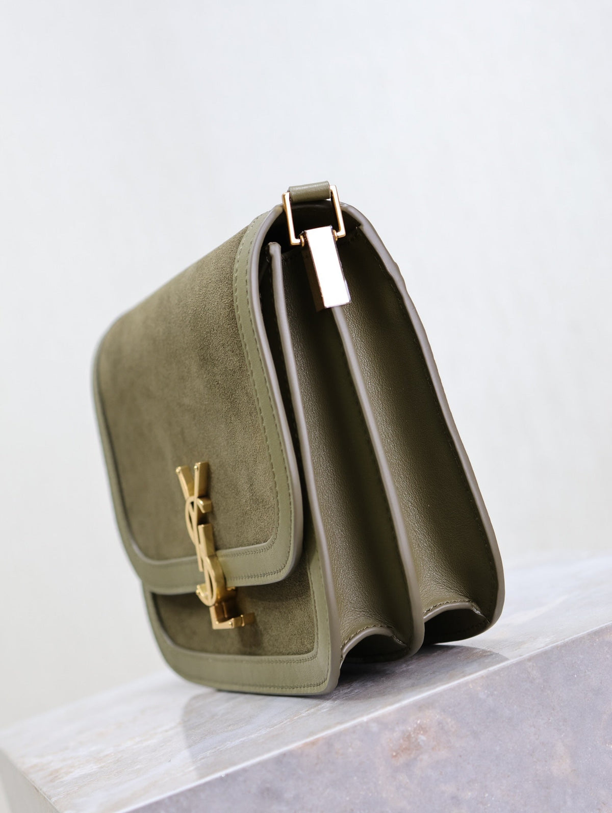 YSL Solferino Shoulder Bag Olive Green Suede Leather
