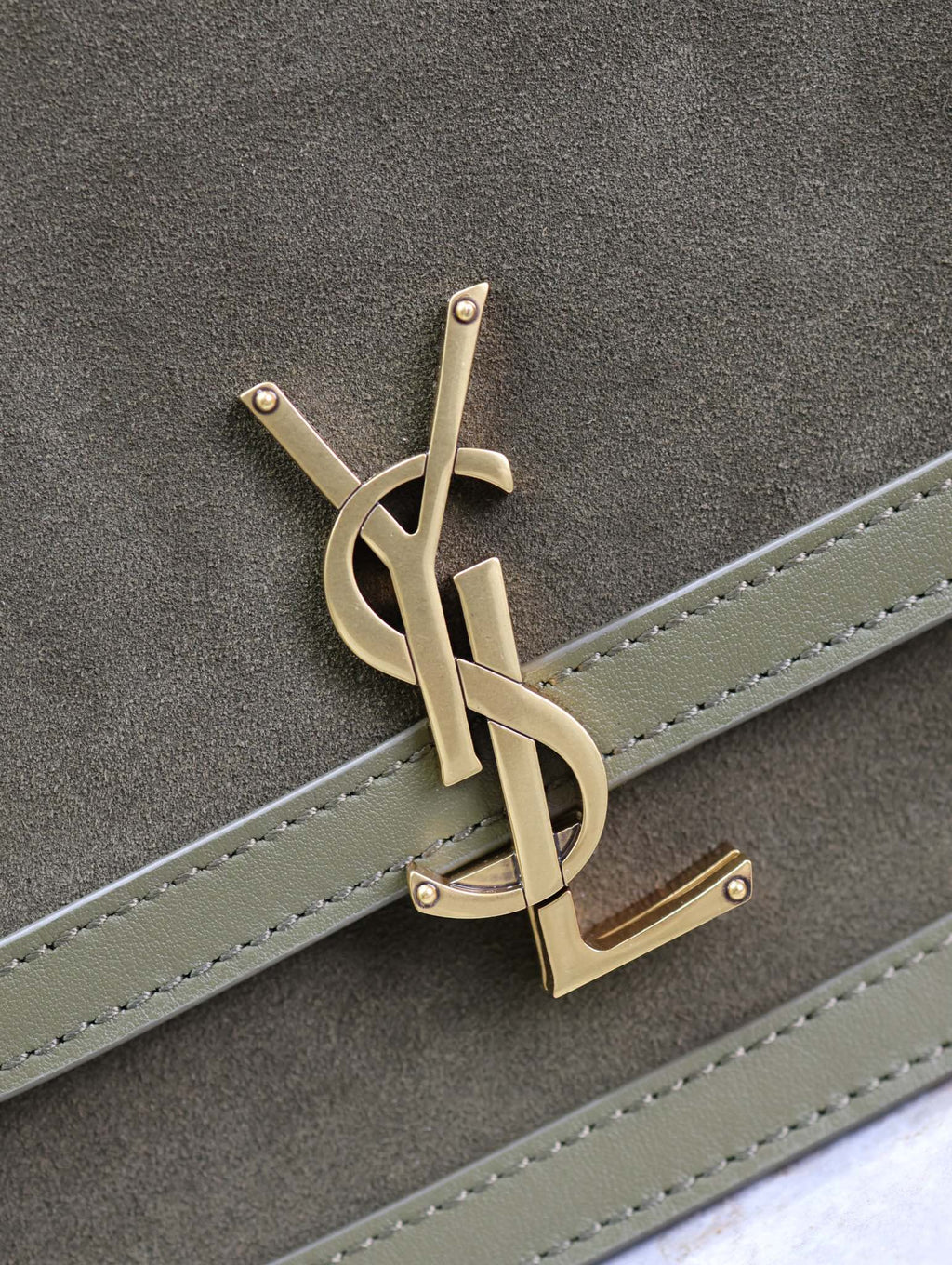 YSL Solferino Shoulder Bag Olive Green Suede Leather
