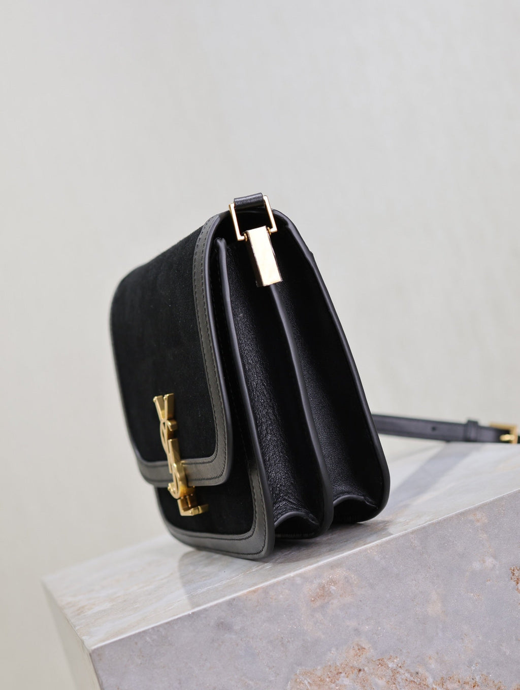 YSL Solferino Shoulder Bag Black Suede Leather