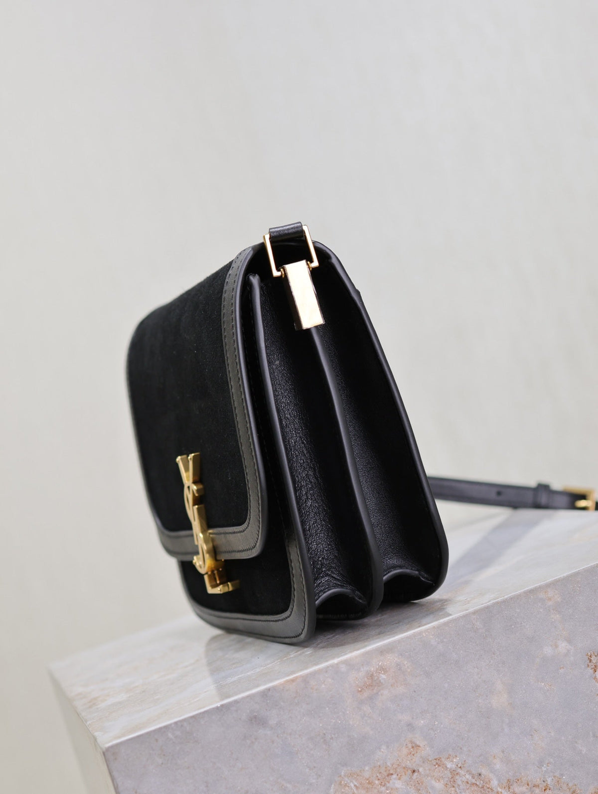 YSL Solferino Shoulder Bag Black Suede Leather