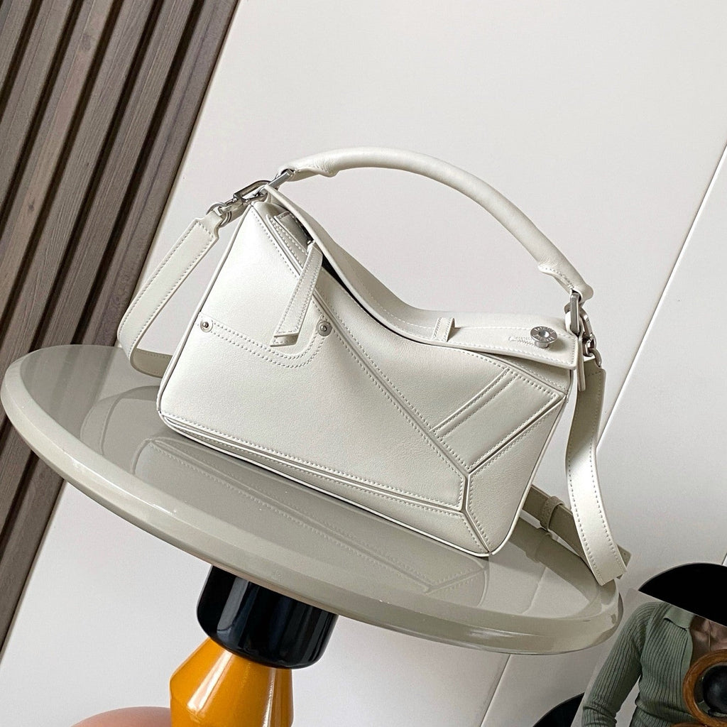 Loewe Panta Small Puzzle Bag 24cm White Glossy Calfskin