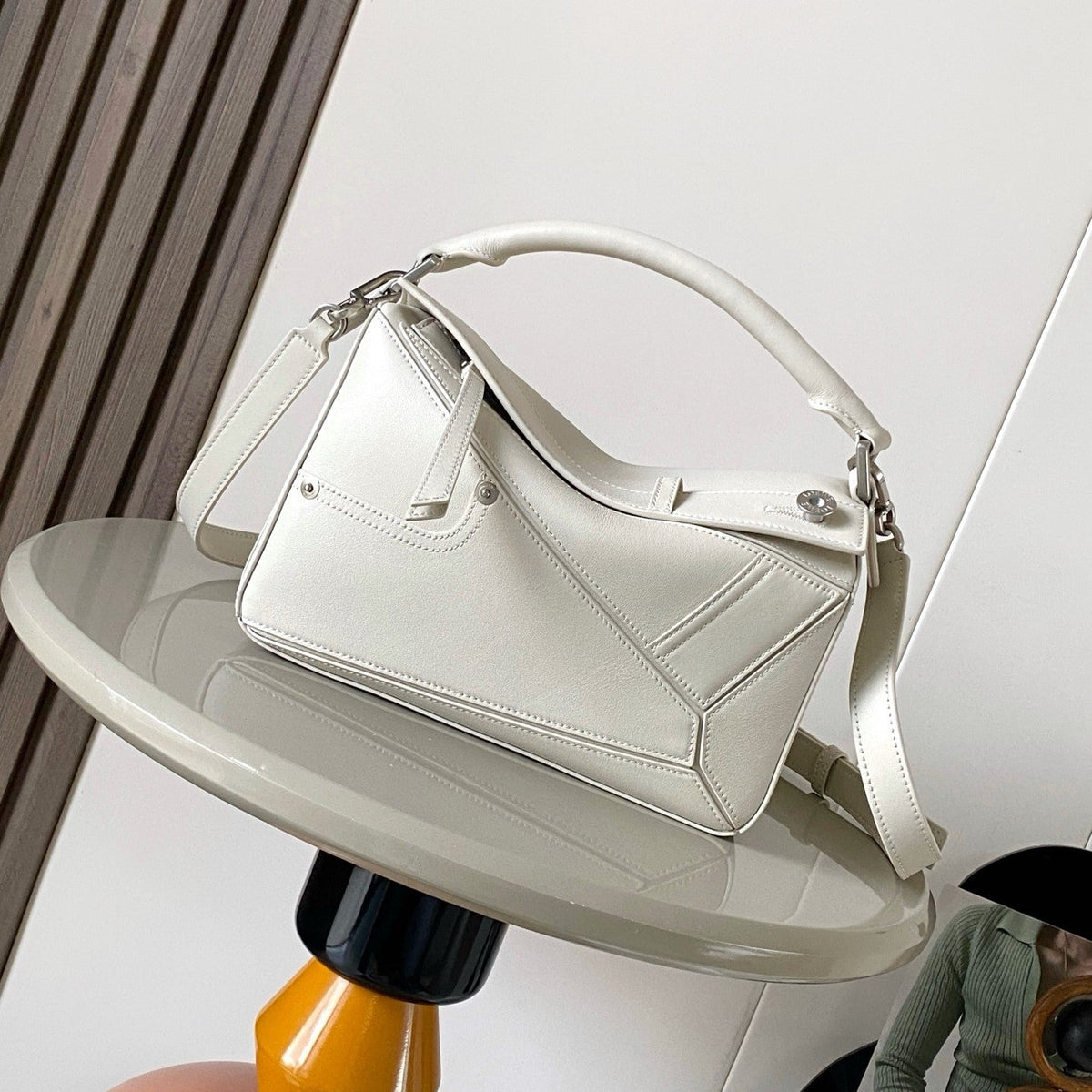 Loewe Panta Small Puzzle Bag 24cm White Glossy Calfskin