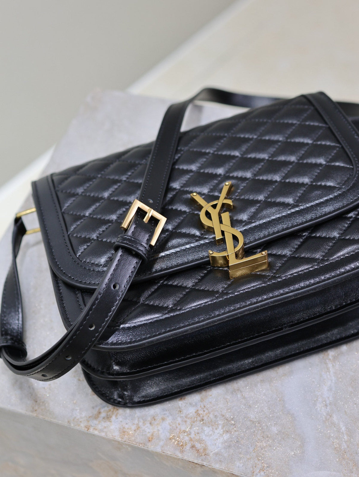 YSL Solferino Shoulder Bag Black Quited Lambskin