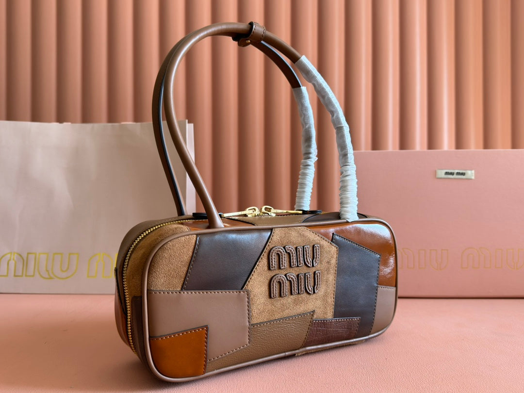 Miu Patchwork Bag 28 Brown Leather 239790