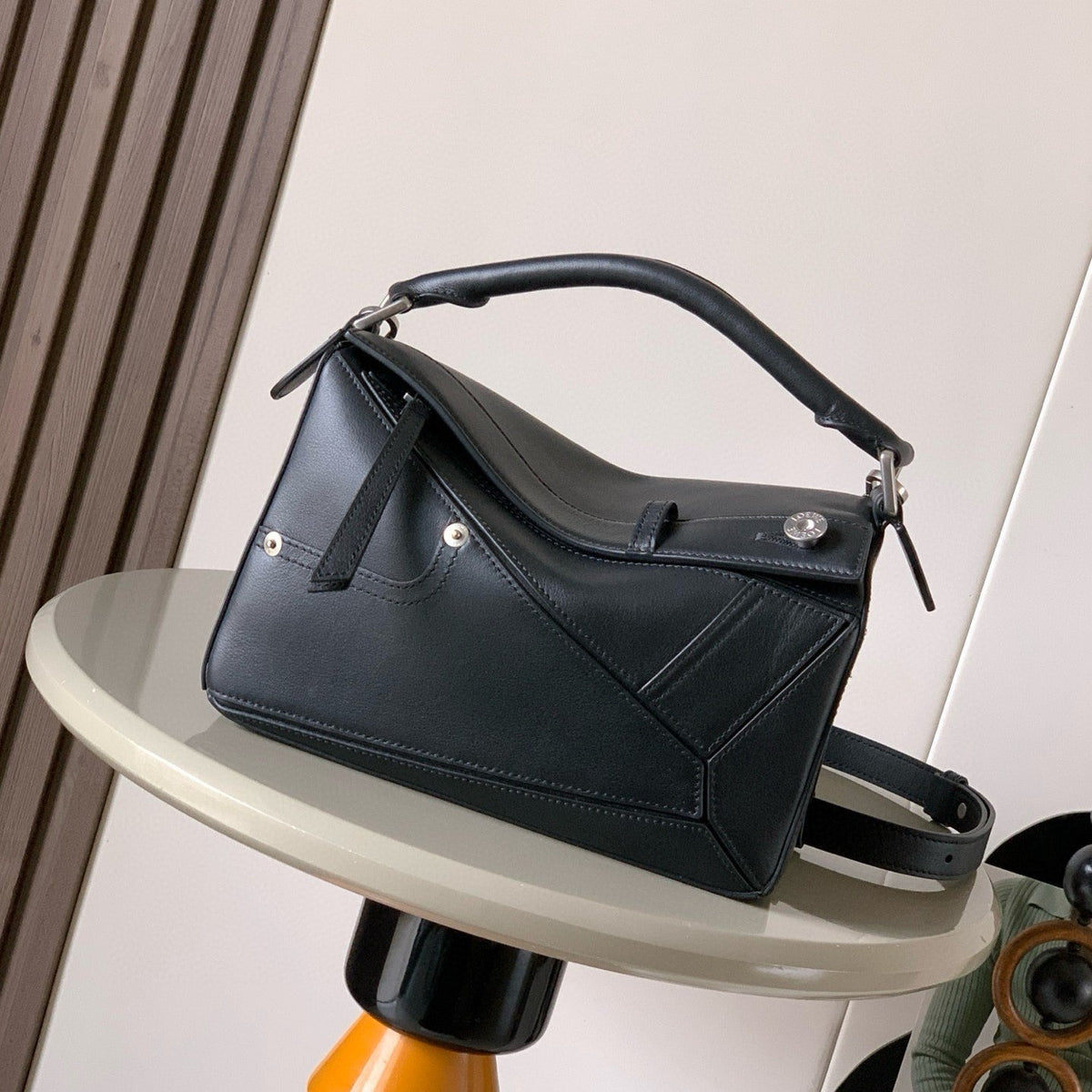 Loewe Panta Small Puzzle Bag 24cm Black Glossy Calfskin