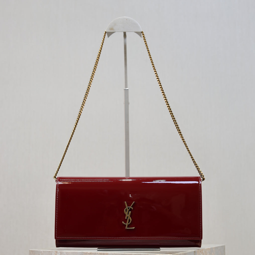 YSL Kate Clutch Bag Burgundy Patent Leather