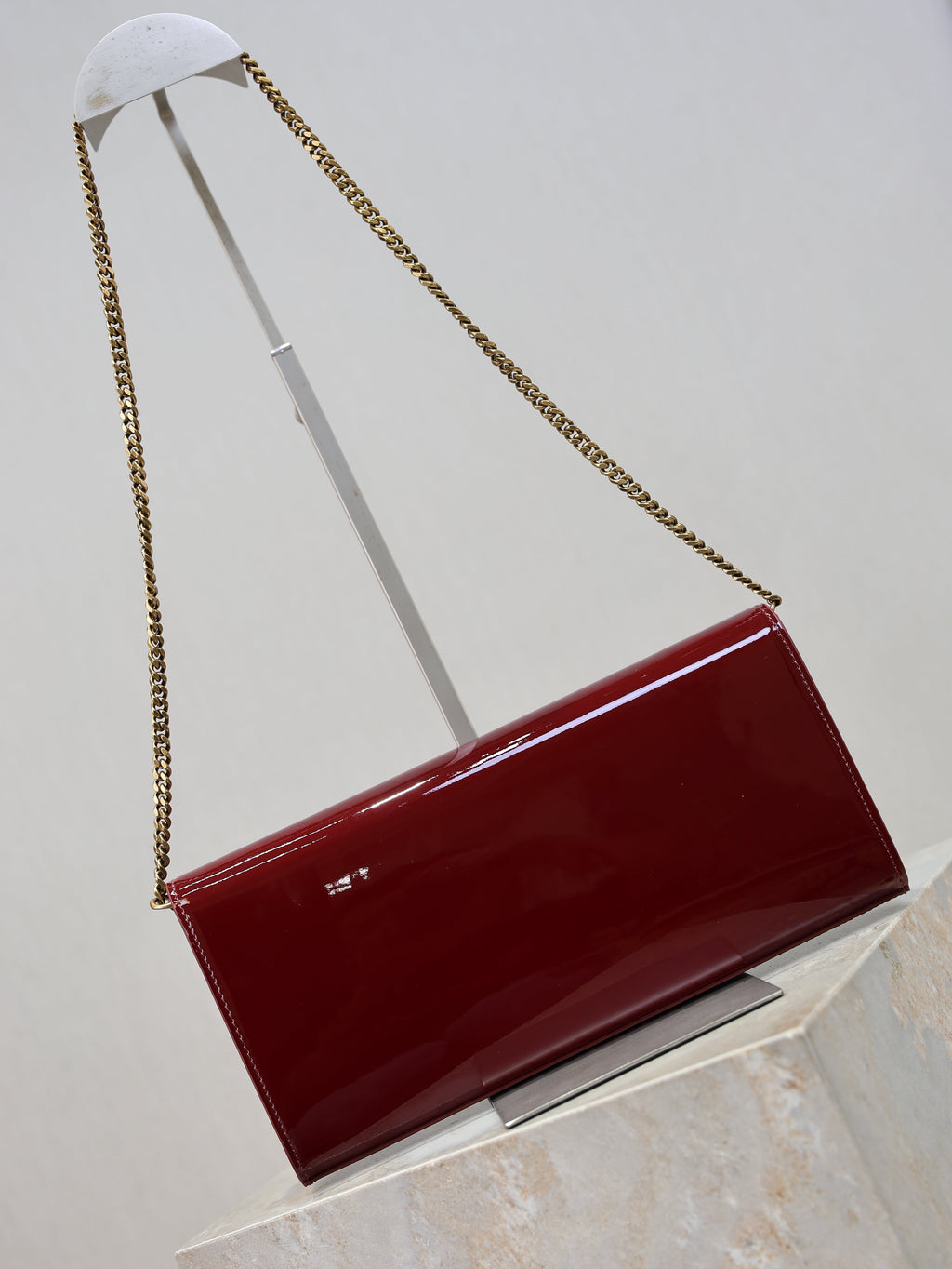 YSL Kate Clutch Bag Burgundy Patent Leather