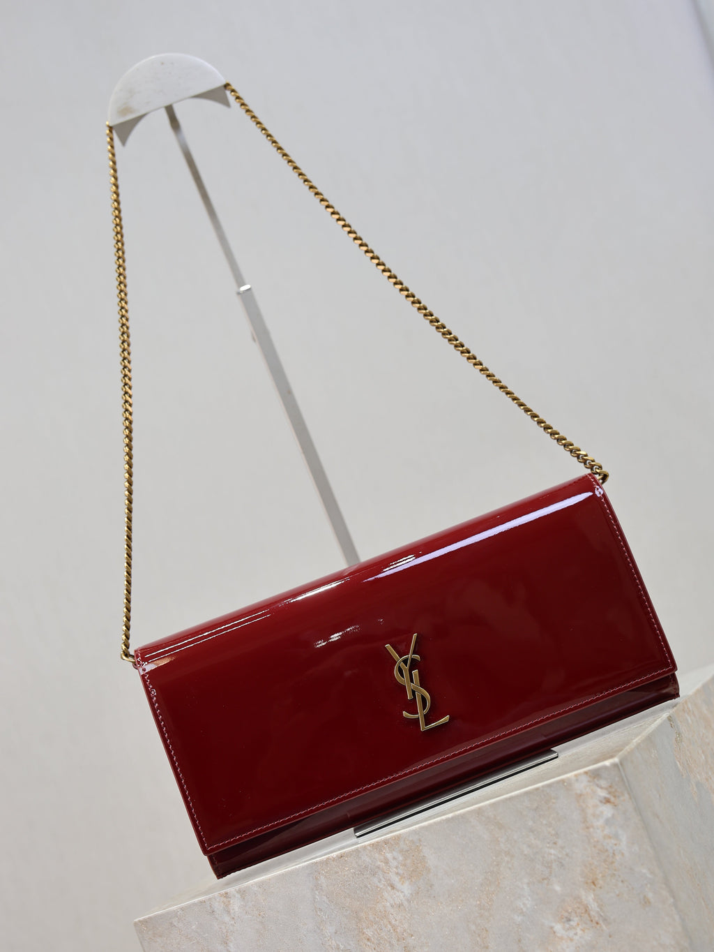 YSL Kate Clutch Bag Burgundy Patent Leather