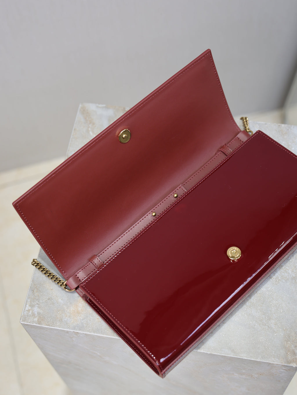 YSL Kate Clutch Bag Burgundy Patent Leather