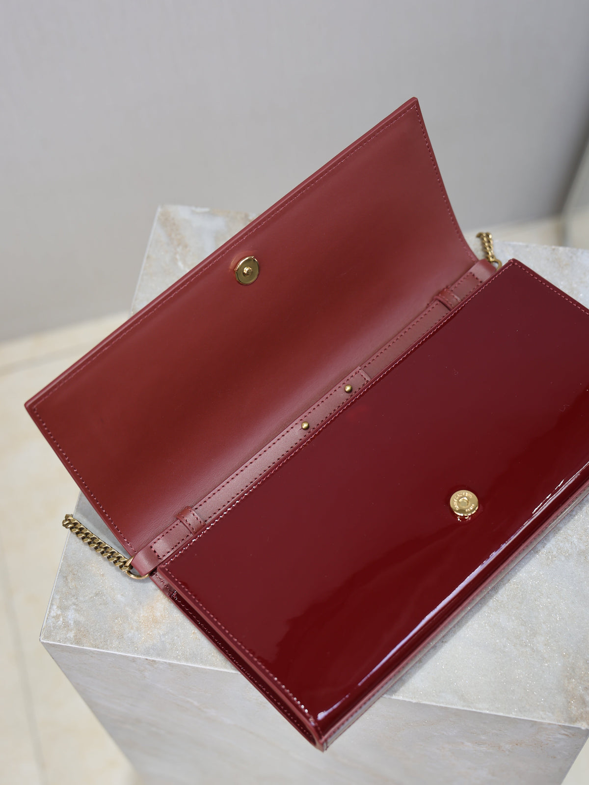 YSL Kate Clutch Bag Burgundy Patent Leather