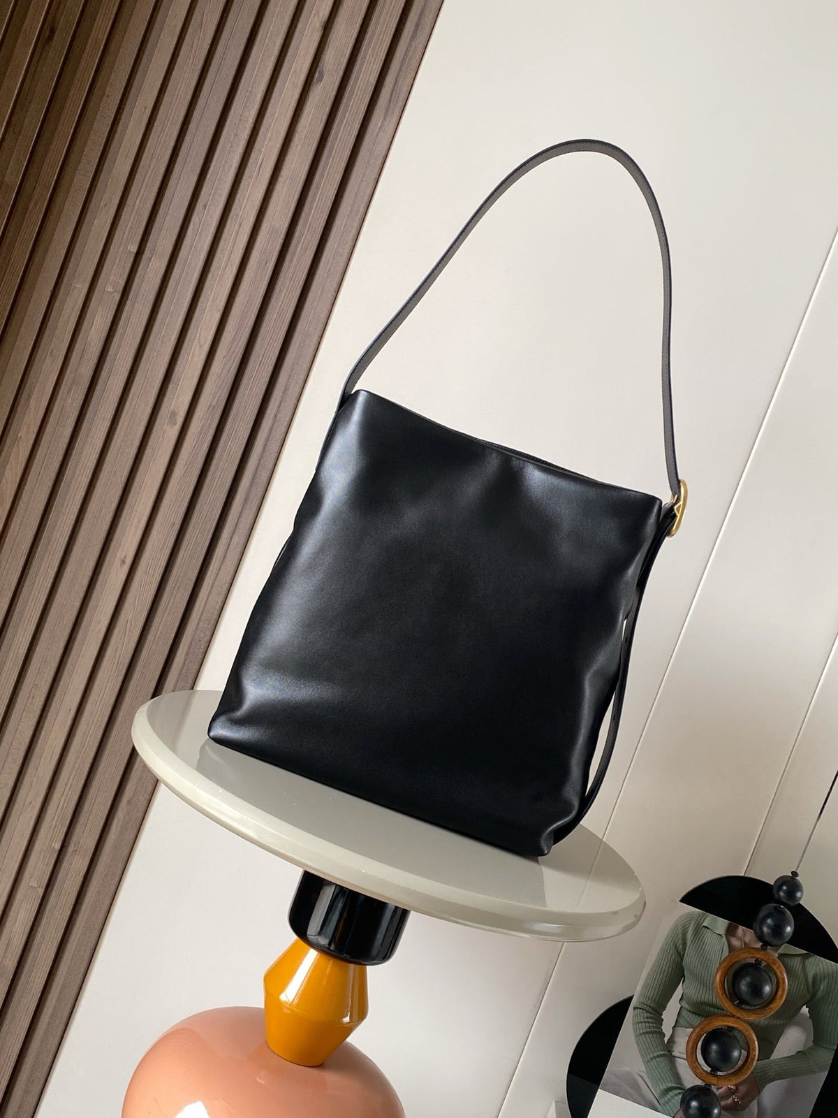 Loewe Draped Leather Tote Bag Black Lambskin