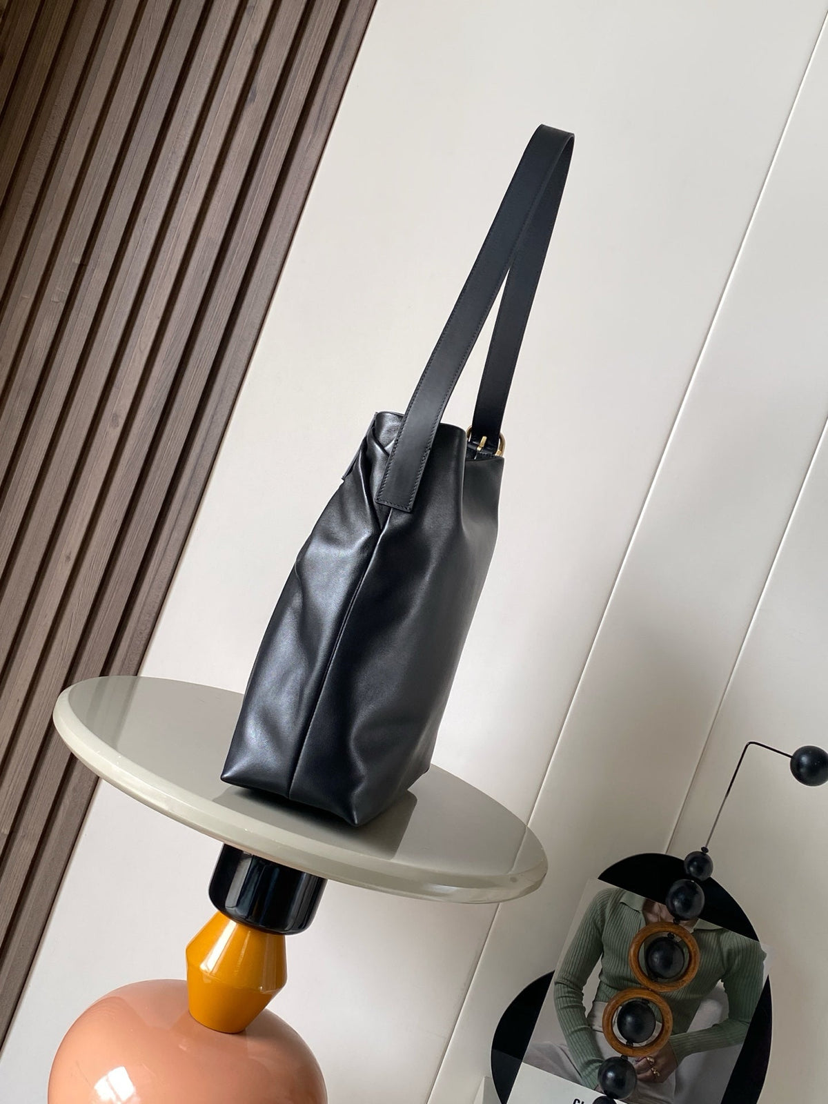 Loewe Draped Leather Tote Bag Black Lambskin
