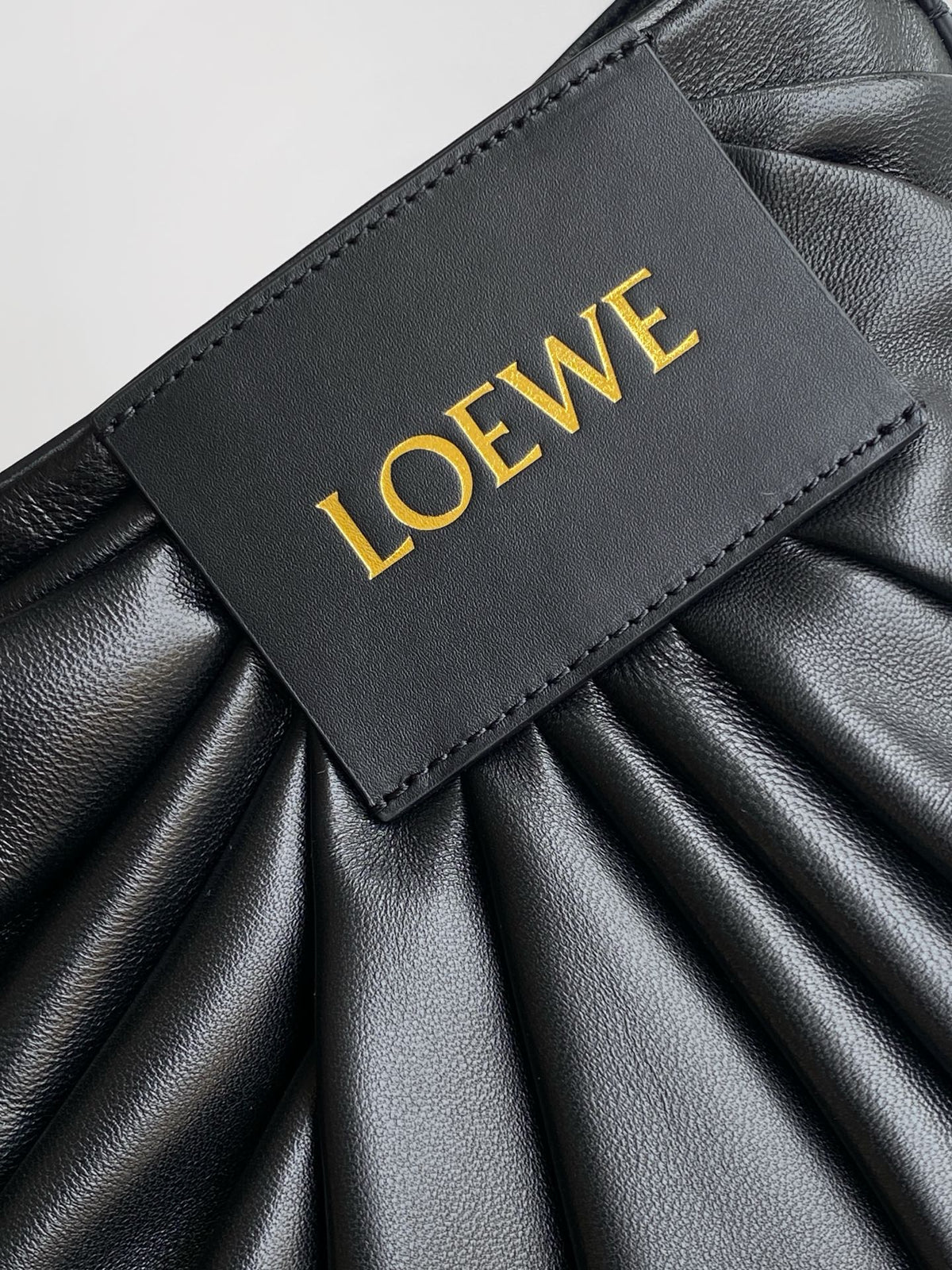 Loewe Draped Leather Tote Bag Black Lambskin