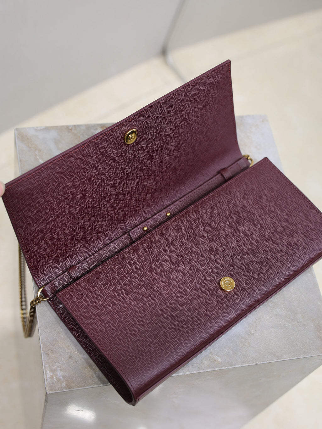 YSL Kate Clutch Bag Burgundy Caviar Leather
