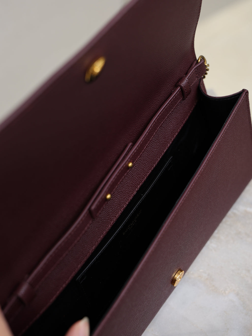YSL Kate Clutch Bag Burgundy Caviar Leather