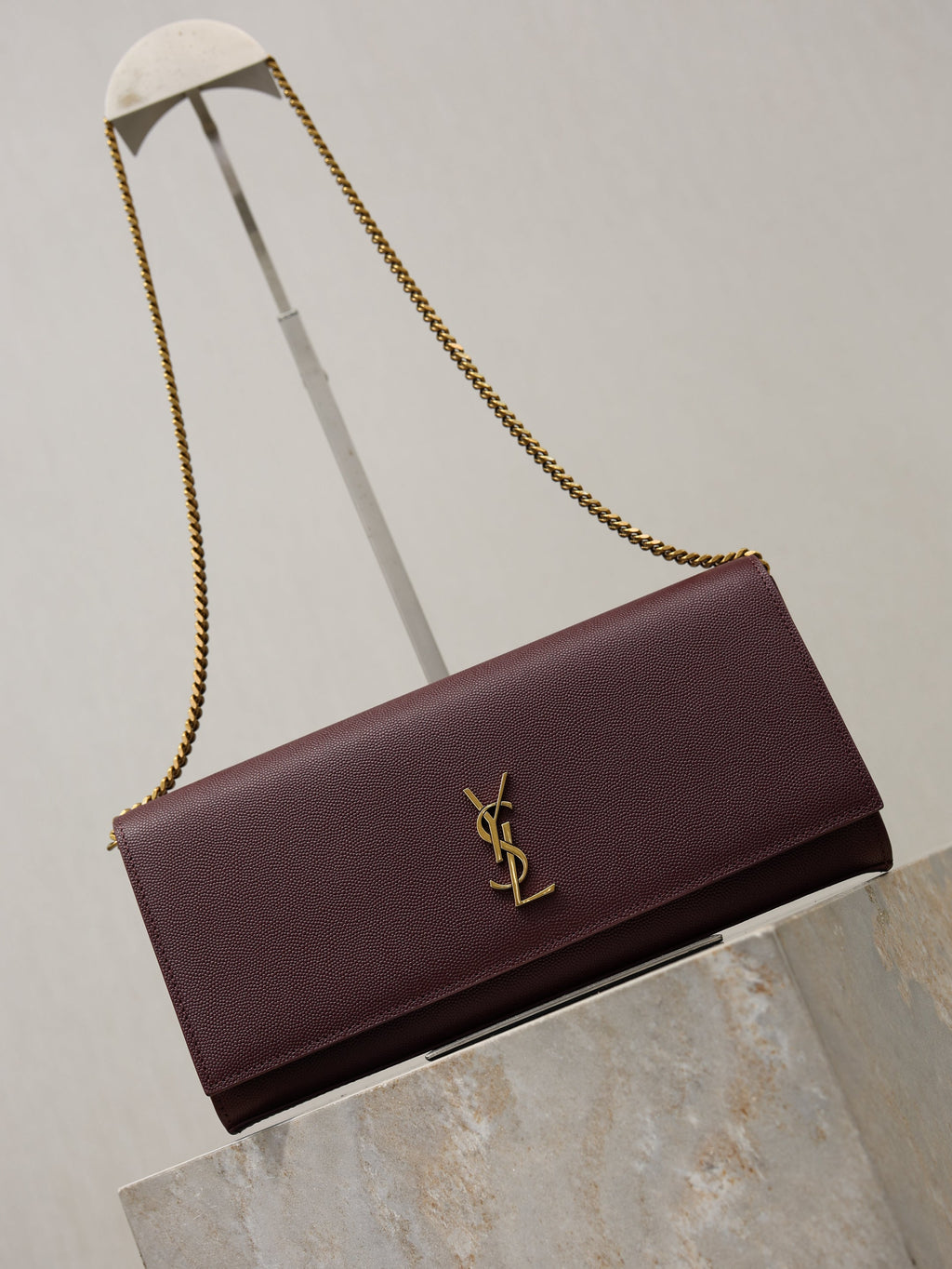 YSL Kate Clutch Bag Burgundy Caviar Leather