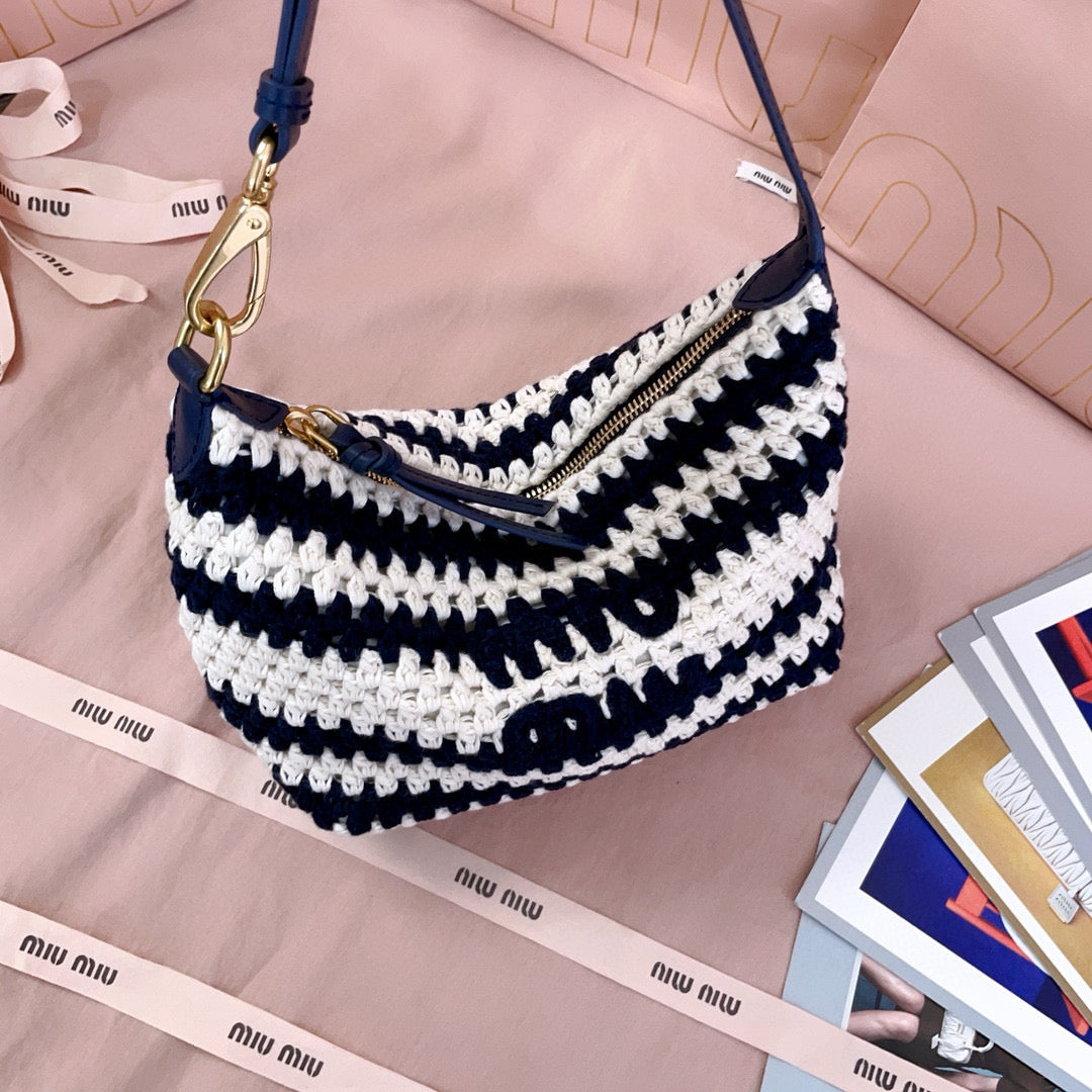 Miumiu Crochet Pouch Blue White Cotton