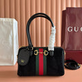 GG Ophidia Crystals Small Boston Bag 21cm Burgundy Canvas