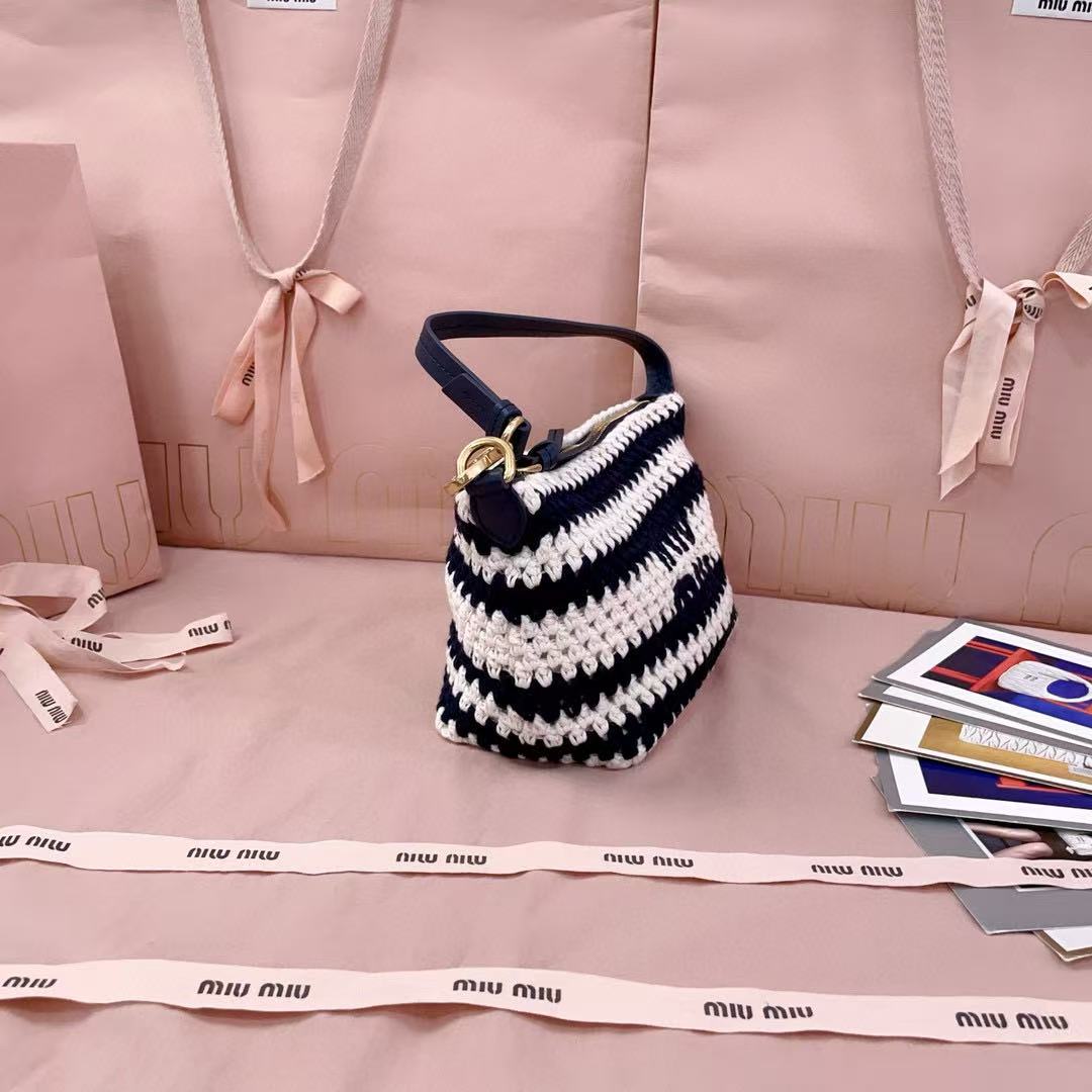 Miumiu Crochet Pouch Blue White Cotton