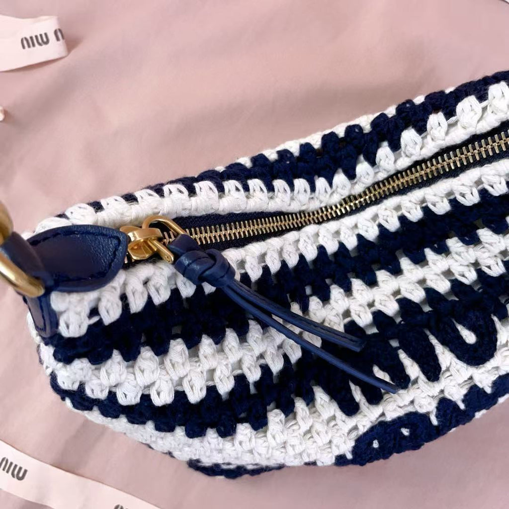Miumiu Crochet Pouch Blue White Cotton