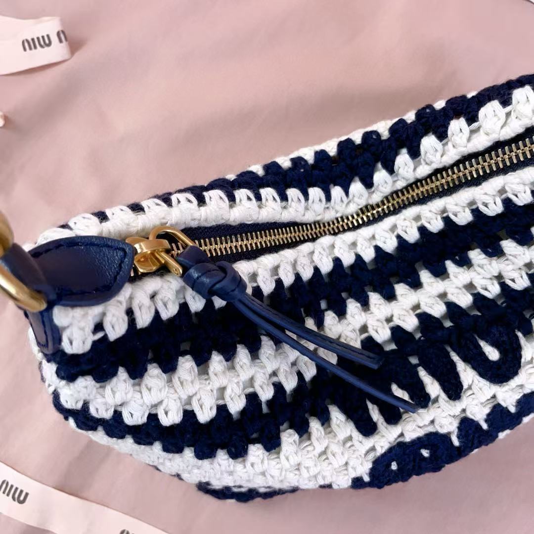 Miumiu Crochet Pouch Blue White Cotton