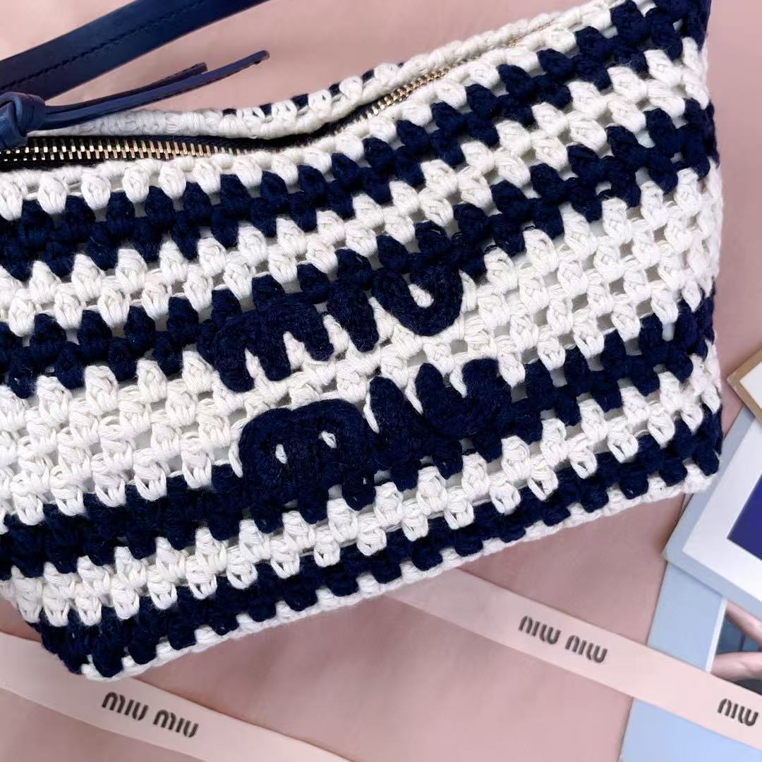 Miumiu Crochet Pouch Blue White Cotton
